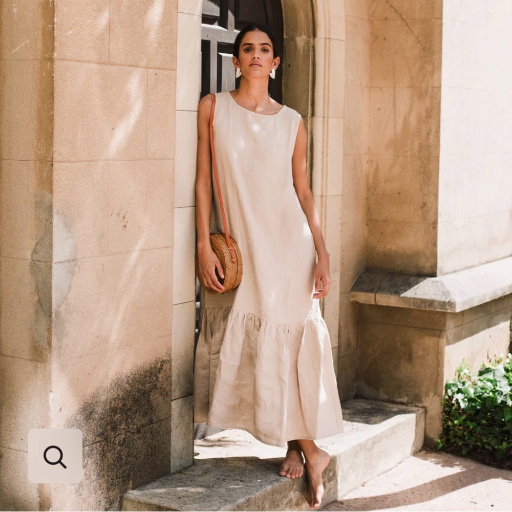 Not Perfect Linen PATNA Drop Ruffle Dress Size S